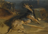 Sir edwin henry landseer study of a wounded hound from walter scotts the talisman